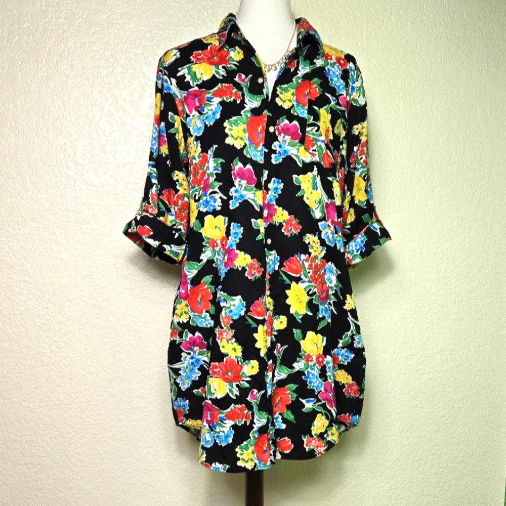 Lauren Ralph Lauren Floral Button-Up Colorful Tunic/dress